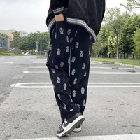 2021 styl Preppy czaszka pełny nadruk sznurkiem w stylu Casual, sztruksowa mężczyźni workowate spodnie Hip Hop proste spodnie dresowe męskie luźne spodnie 2